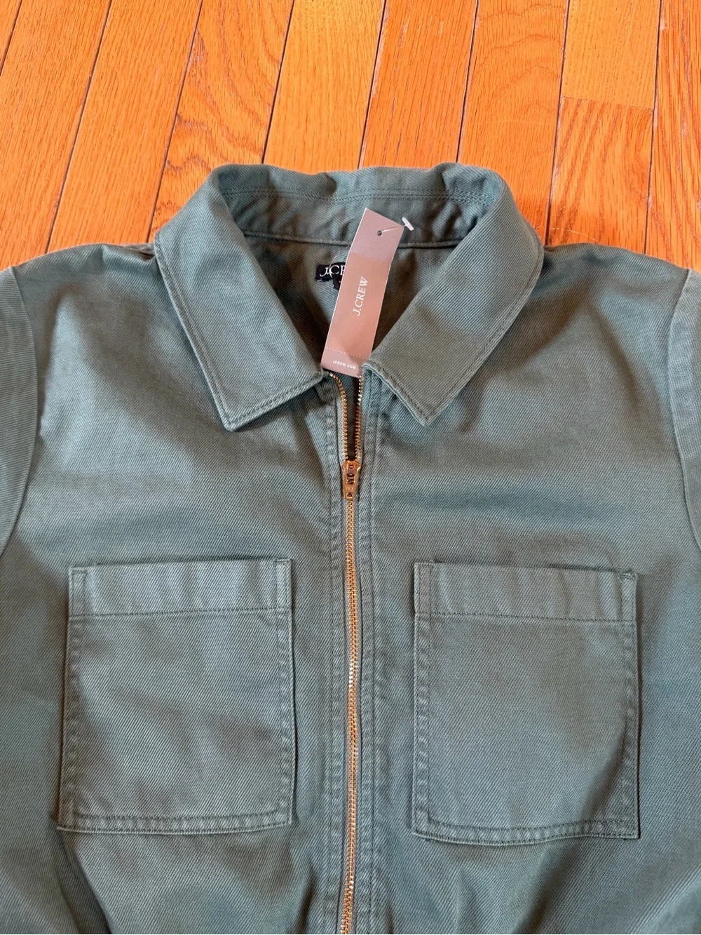 New NWT $138 J.Crew Zip-Front Denim Jeans Zip Front Dress Utility Green Size 8